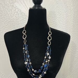 Elegant vintage Blue and Silver Beaded Necklace by Jules